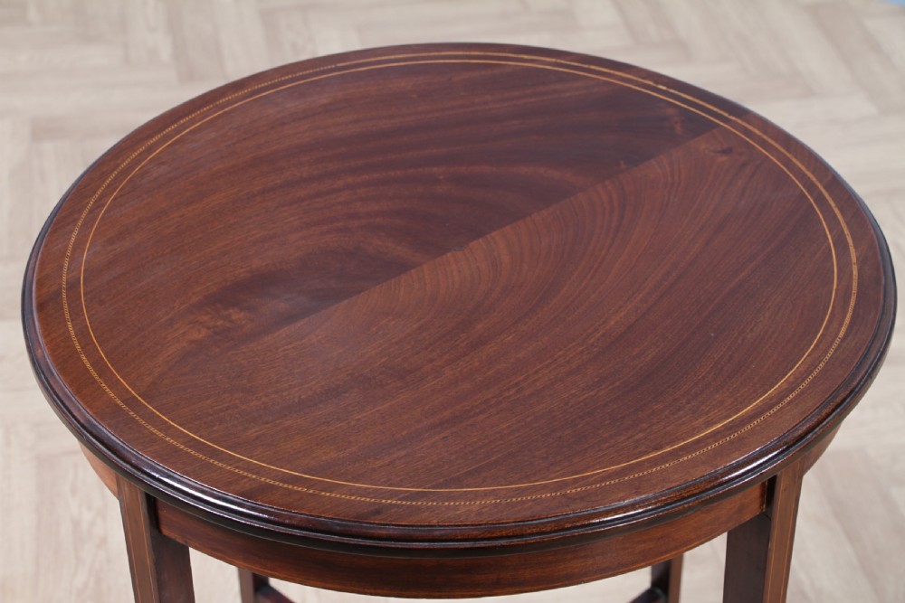 Original Antique Solid Mahogany Round Inlaid Wine Occasional Table View XI