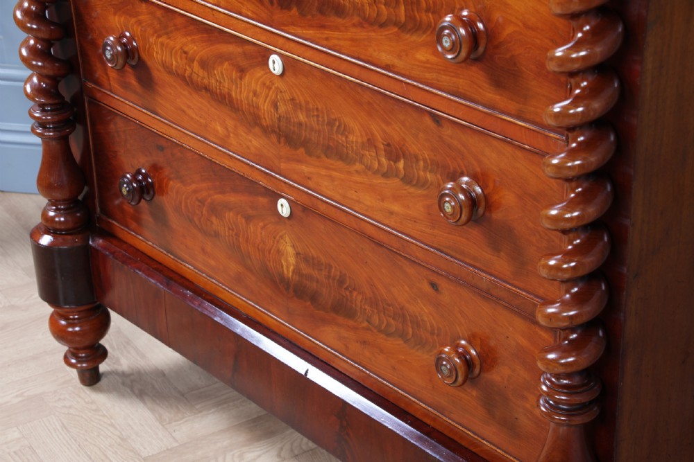 Original Antique Victorian Grand Flame Grain Mahogany Scottish Chest of 8 Drawers View XI