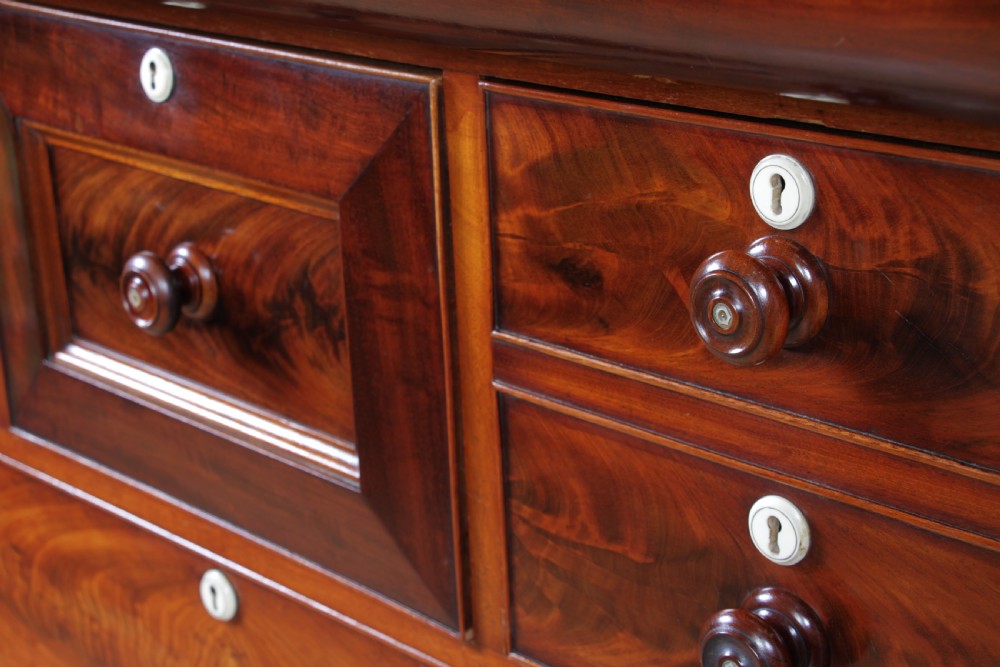 Original Antique Victorian Grand Flame Grain Mahogany Scottish Chest of 8 Drawers View XIII