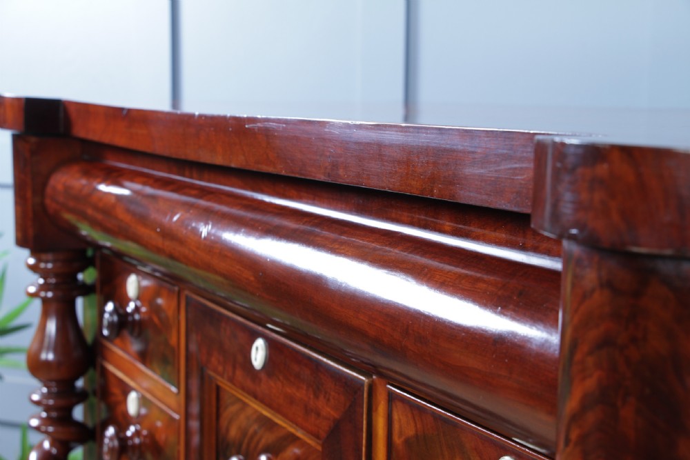 Original Antique Victorian Grand Flame Grain Mahogany Scottish Chest of 8 Drawers View XVII