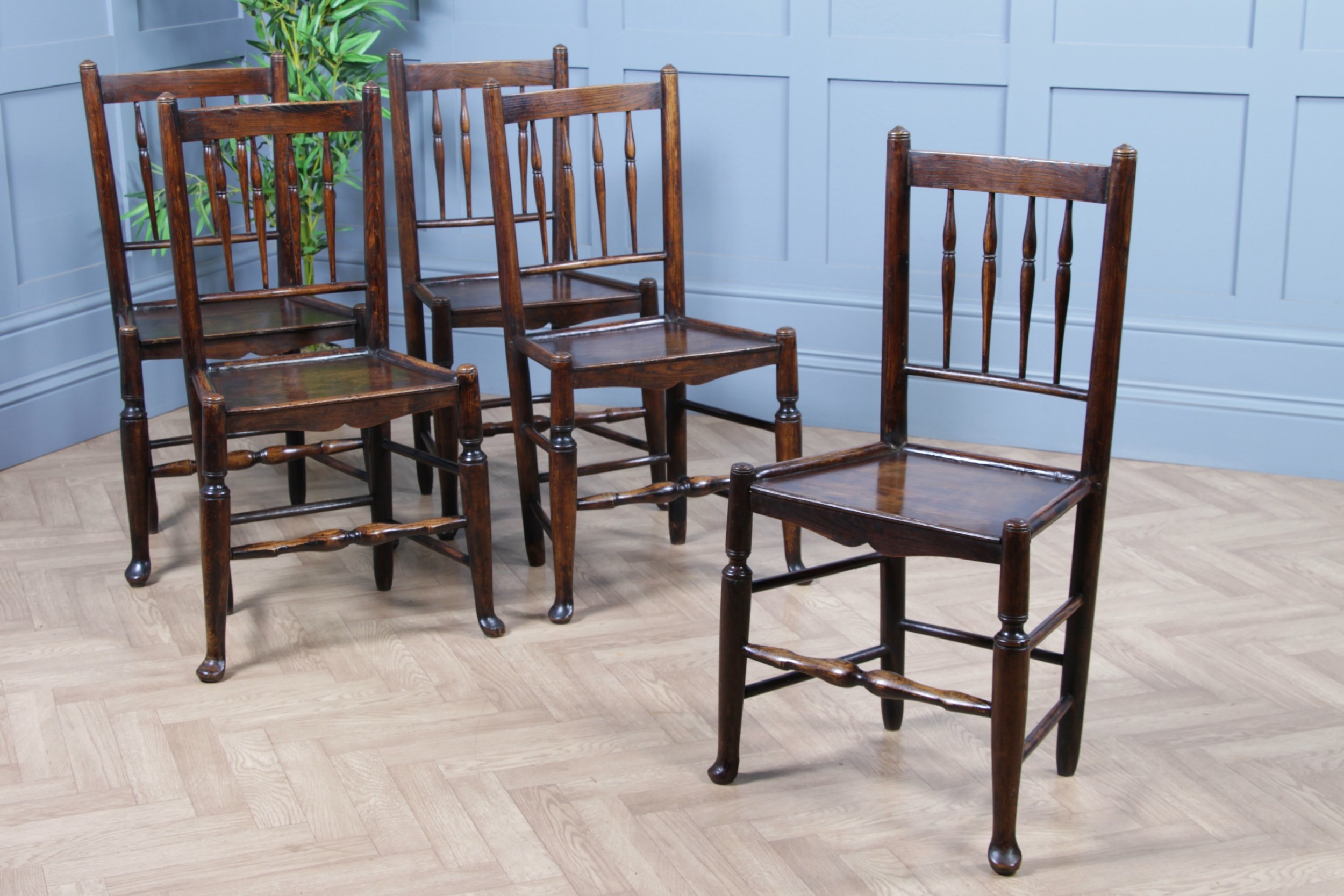 Set of 5 Antique Georgian George III Country Made Primitive Dining Chairs C1800