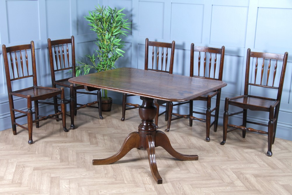 Antique Georgian Country Fiddle back Oak Flip Top Dining Table and 5 Matching Chairs 1798 View III