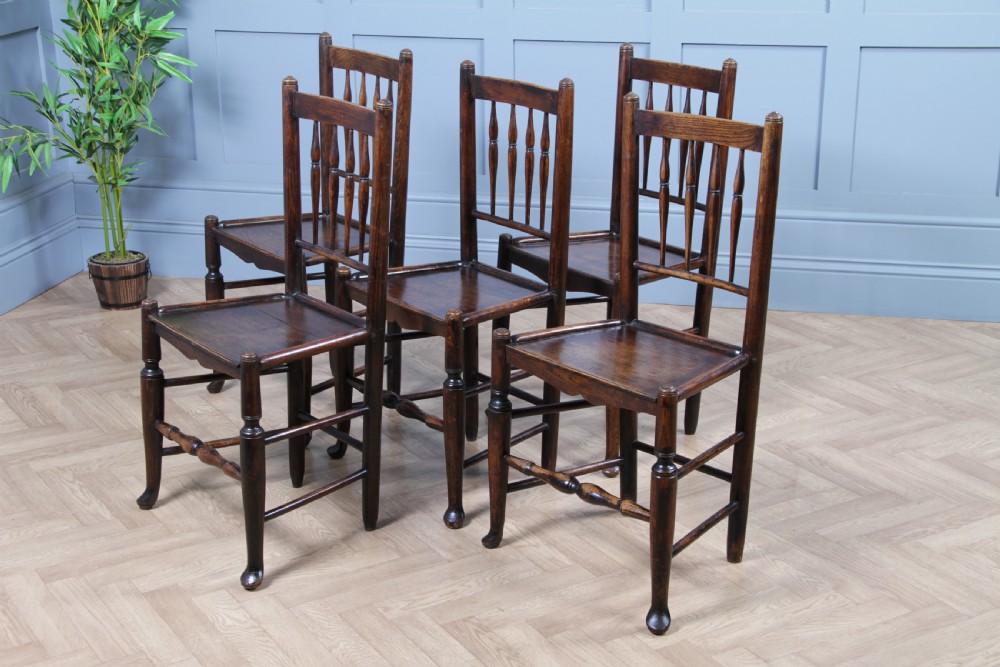 Antique Georgian Country Fiddle back Oak Flip Top Dining Table and 5 Matching Chairs 1798 View XVI