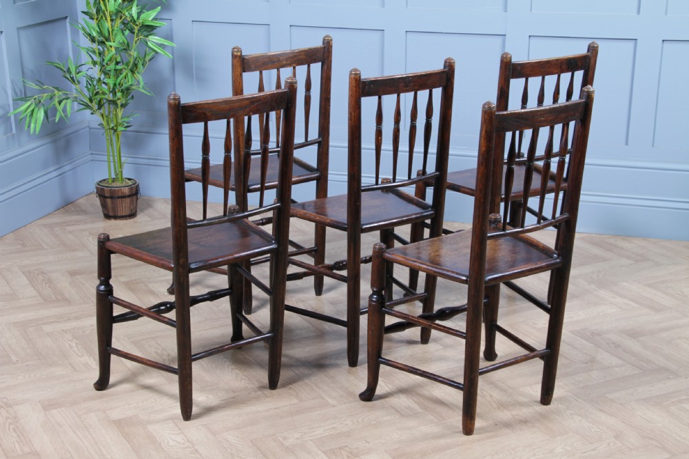 Antique Georgian Country Fiddle back Oak Flip Top Dining Table and 5 Matching Chairs 1798 View XVII
