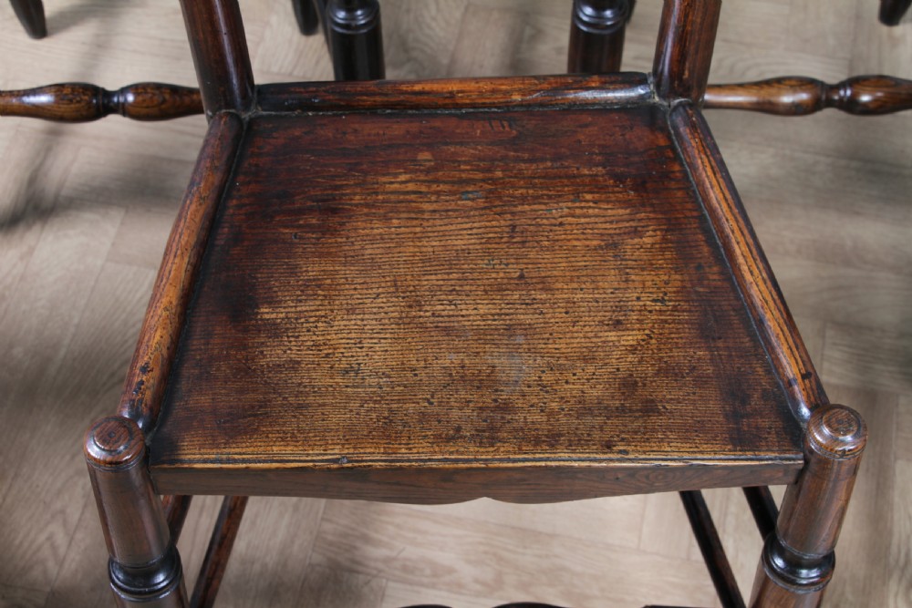 Antique Georgian Country Fiddle back Oak Flip Top Dining Table and 5 Matching Chairs 1798 View XX