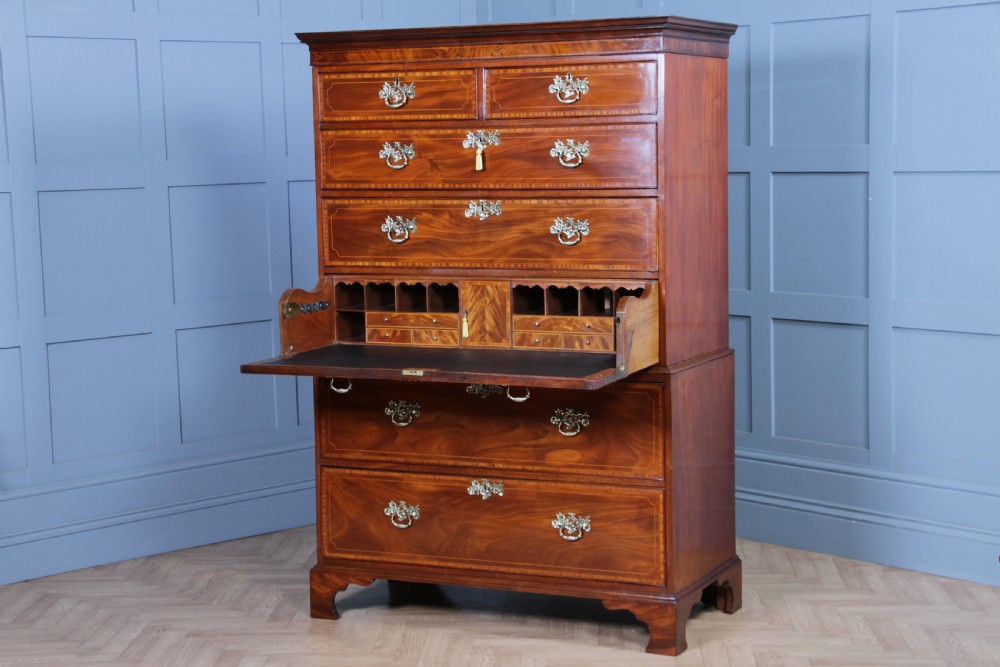 Antique George III Georgian Inlaid Mahogany Secretaire Chest on Chest Restored C1800