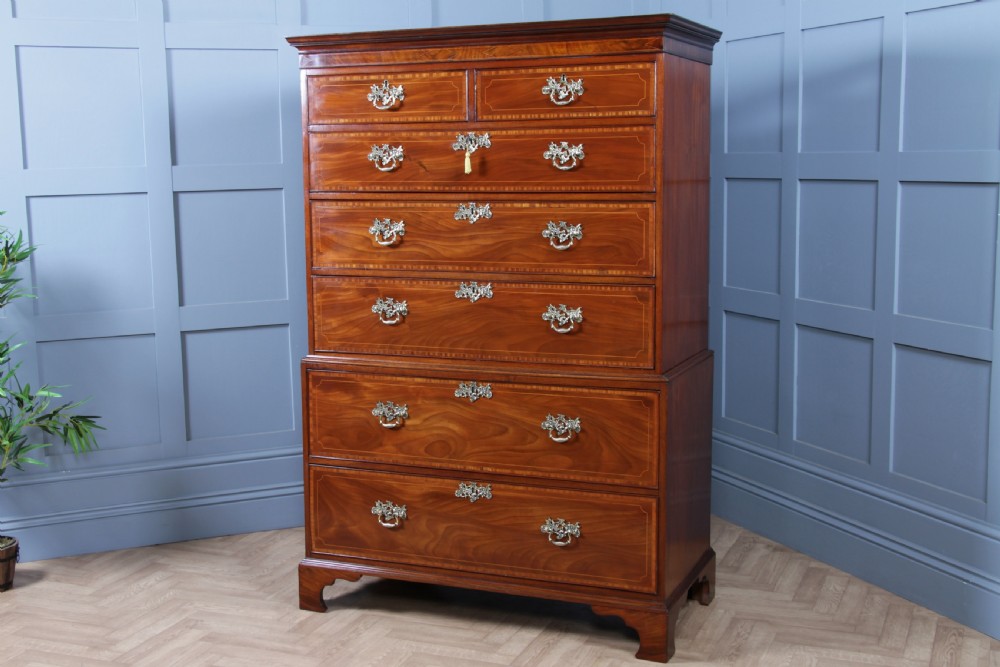 Antique George III Georgian Inlaid Mahogany Secretaire Chest on Chest Restored C1800 View II