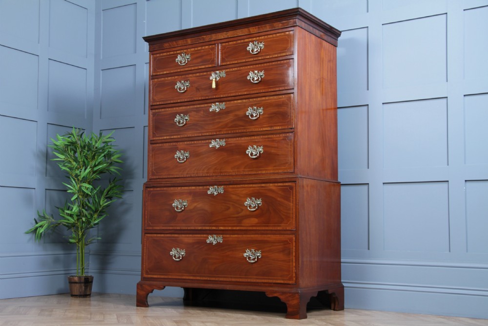 Antique George III Georgian Inlaid Mahogany Secretaire Chest on Chest Restored C1800 View III