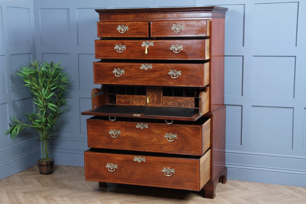 Antique George III Georgian Inlaid Mahogany Secretaire Chest on Chest Restored C1800 View IV