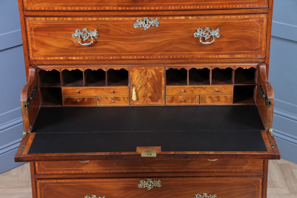 Antique George III Georgian Inlaid Mahogany Secretaire Chest on Chest Restored C1800 View V