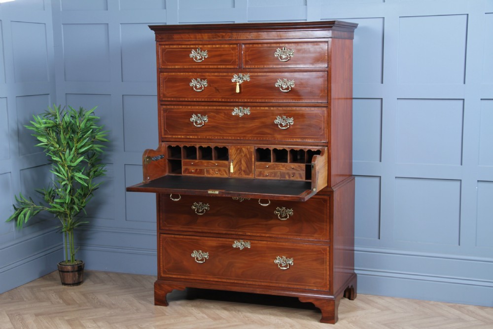 Antique George III Georgian Inlaid Mahogany Secretaire Chest on Chest Restored C1800 View VII