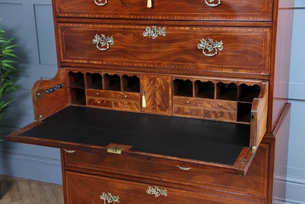 Antique George III Georgian Inlaid Mahogany Secretaire Chest on Chest Restored C1800 View VIII
