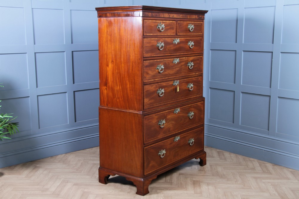 Antique George III Georgian Inlaid Mahogany Secretaire Chest on Chest Restored C1800 View IX