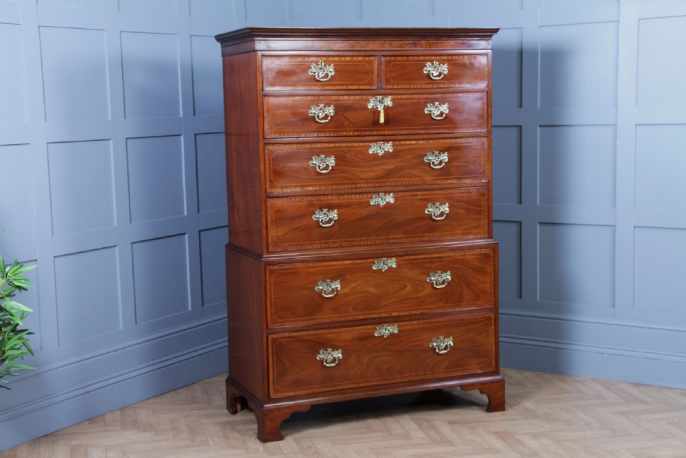 Antique George III Georgian Inlaid Mahogany Secretaire Chest on Chest Restored C1800 View XVII