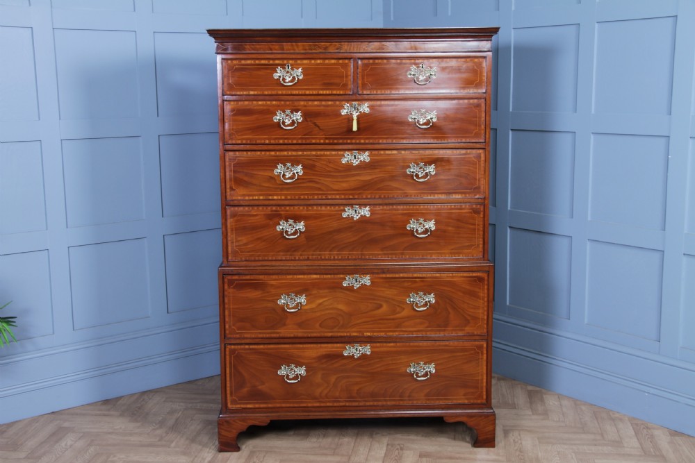 Antique George III Georgian Inlaid Mahogany Secretaire Chest on Chest Restored C1800 View XVIII