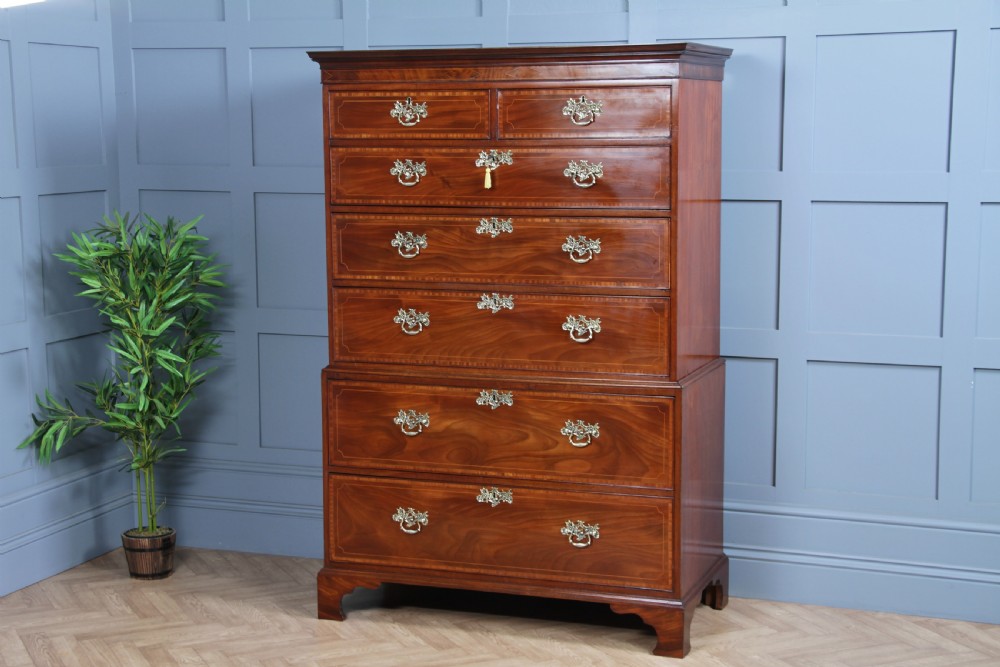 Antique George III Georgian Inlaid Mahogany Secretaire Chest on Chest Restored C1800 View XIX