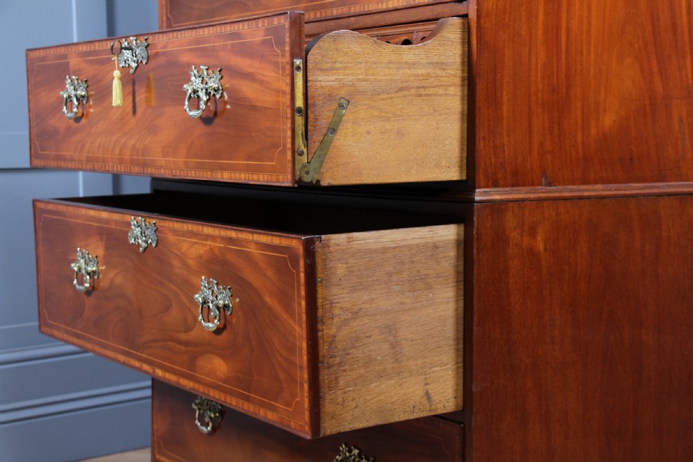 Antique George III Georgian Inlaid Mahogany Secretaire Chest on Chest Restored C1800 View XX