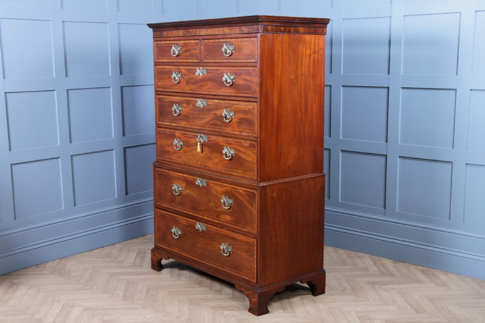 Antique George III Georgian Inlaid Mahogany Secretaire Chest on Chest Restored C1800 View XXI