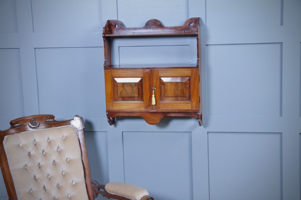 Small Antique Arts & Crafts Edwardian Mahogany Open Shelf 2 Door Wall Hanging Cupboard C1910 View II