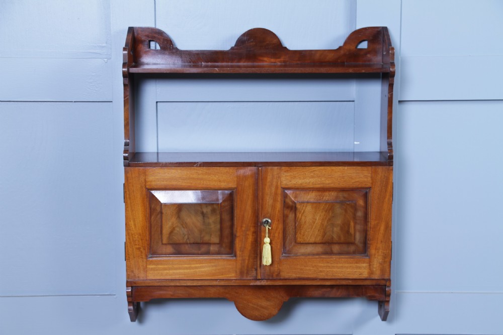 Small Antique Arts & Crafts Edwardian Mahogany Open Shelf 2 Door Wall Hanging Cupboard C1910 View III