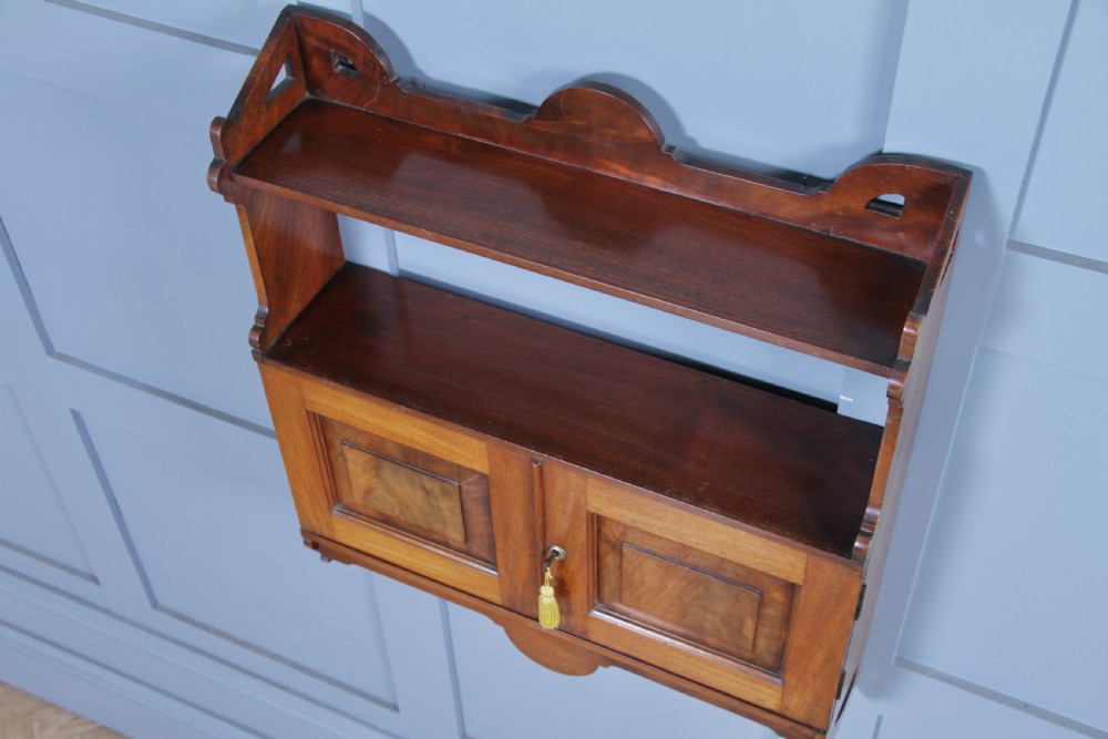 Small Antique Arts & Crafts Edwardian Mahogany Open Shelf 2 Door Wall Hanging Cupboard C1910 View VII