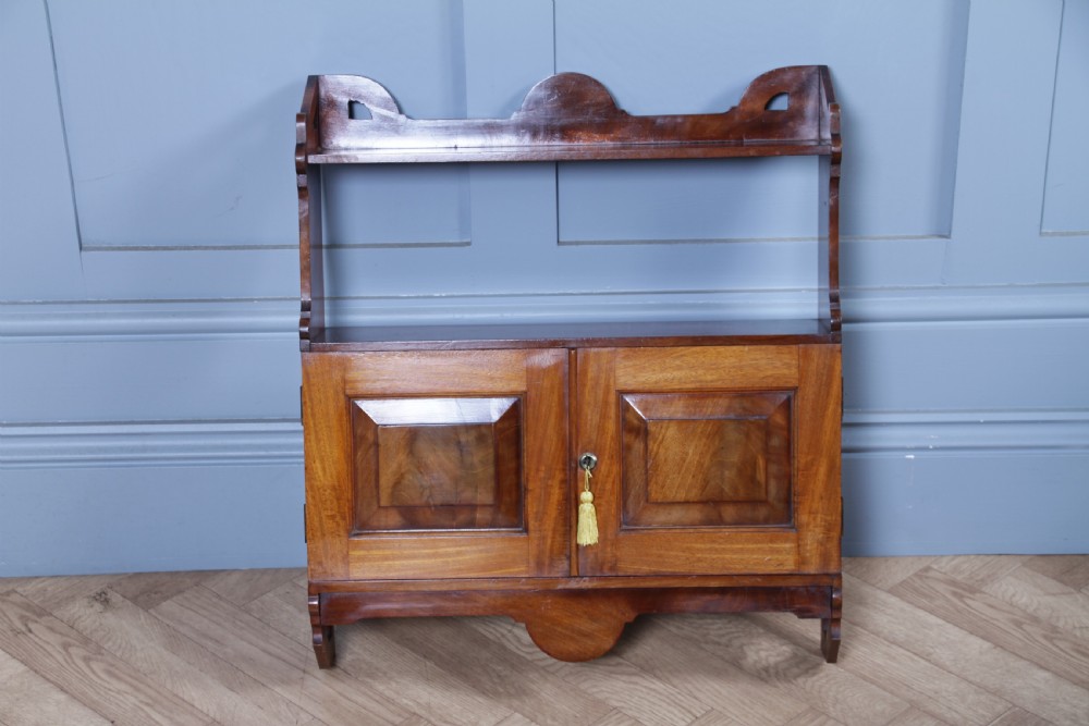 Small Antique Arts & Crafts Edwardian Mahogany Open Shelf 2 Door Wall Hanging Cupboard C1910 View VIII