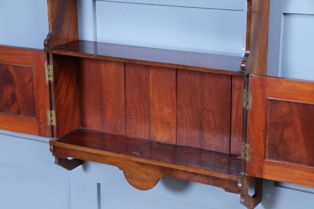 Small Antique Arts & Crafts Edwardian Mahogany Open Shelf 2 Door Wall Hanging Cupboard C1910 View IX