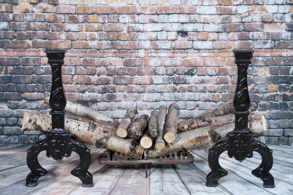 Pair Of Heavy Antique Georgian Fireside Andirons Black Cast Iron Fire Dogs C1800