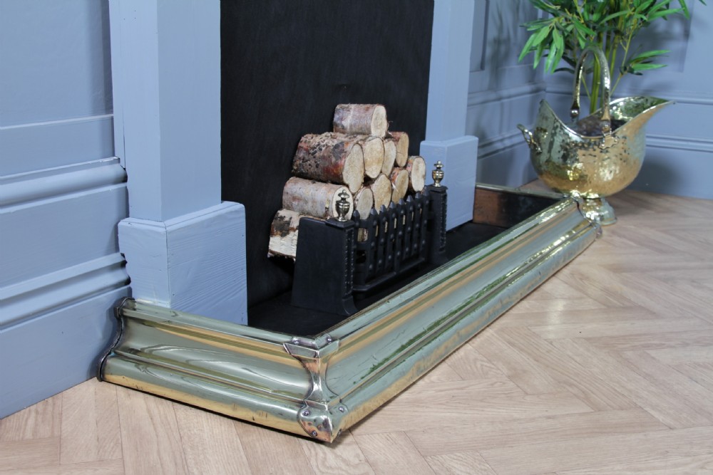 Antique Original Victorian Polished Brass Moulded Fire Place Hearth Fender C1870 View VI