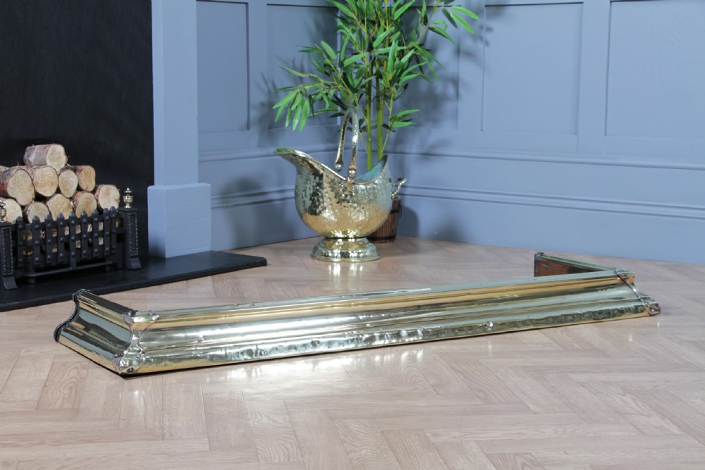 Antique Original Victorian Polished Brass Moulded Fire Place Hearth Fender C1870 View XII