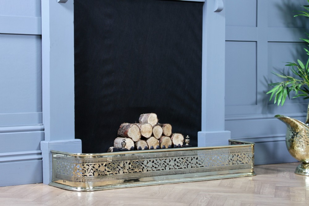Antique Original Victorian Polished Brass Pierced Fretwork Fire Place Fender C1880