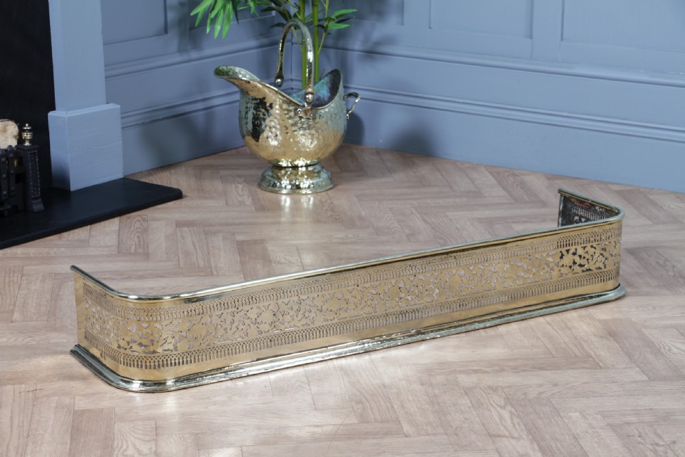 Antique Original Victorian Polished Brass Pierced Fretwork Fire Place Fender C1880 View X