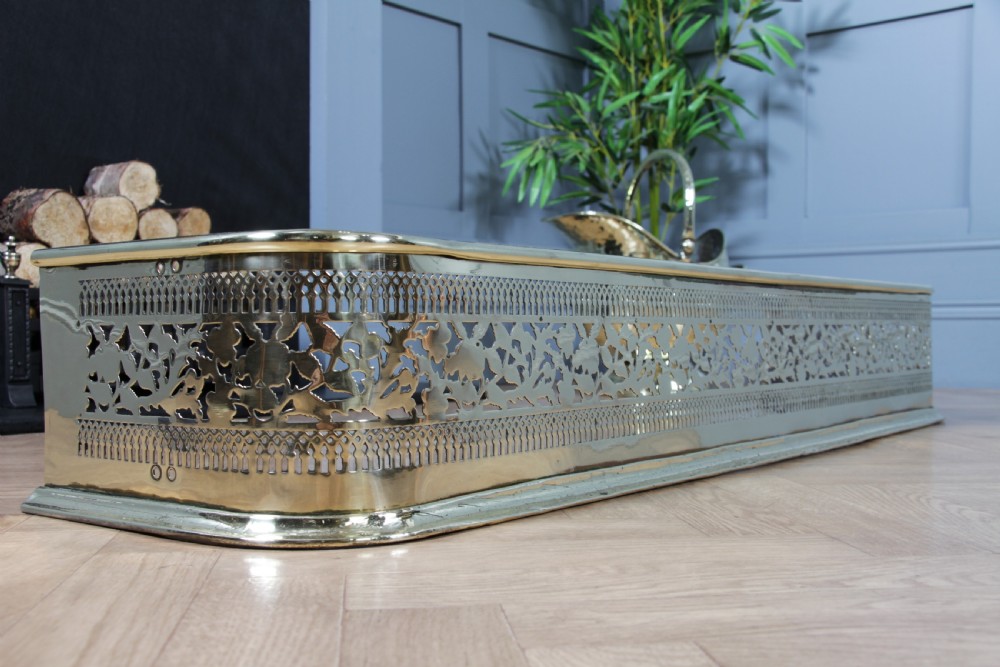 Antique Original Victorian Polished Brass Pierced Fretwork Fire Place Fender C1880 View XIV