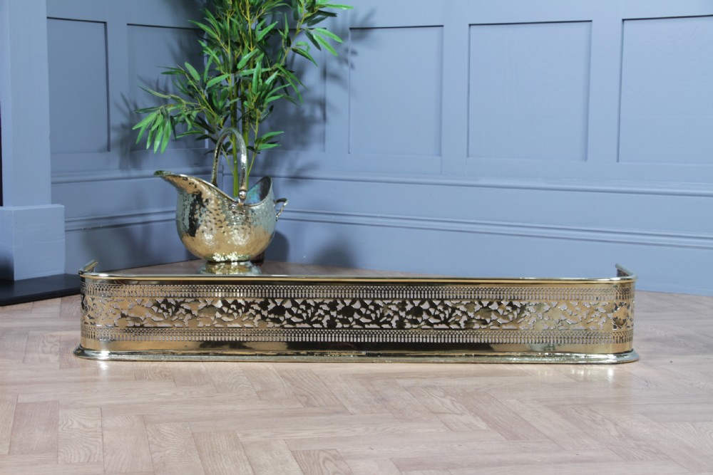 Antique Original Victorian Polished Brass Pierced Fretwork Fire Place Fender C1880 View XV