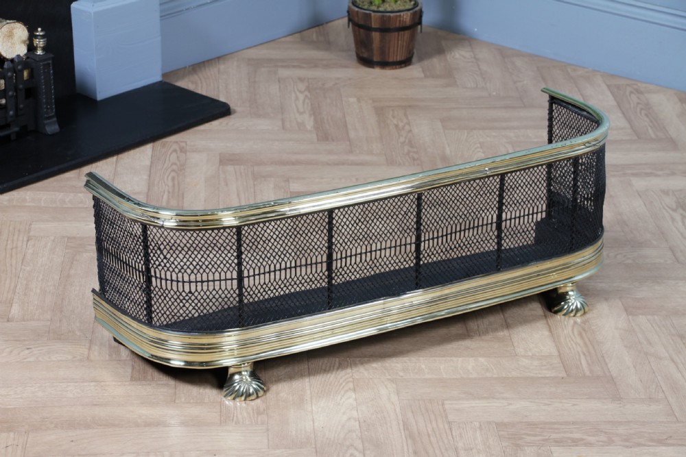 Antique Original Late Georgian Victorian Polished Brass & Iron Fire Place Fender C1830