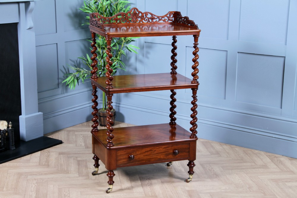 Rare Antique Victorian Mahogany 3 Tier Barley Twist What Not Display Shelf With Drawer C1860 View XXII
