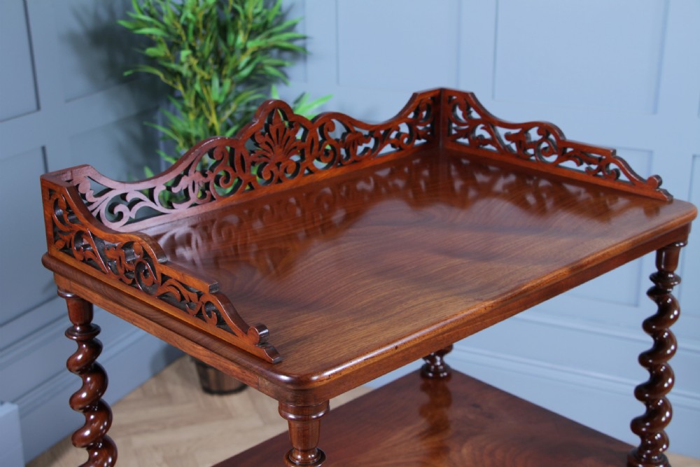 Rare Antique Victorian Mahogany 3 Tier Barley Twist What Not Display Shelf With Drawer C1860 View VII