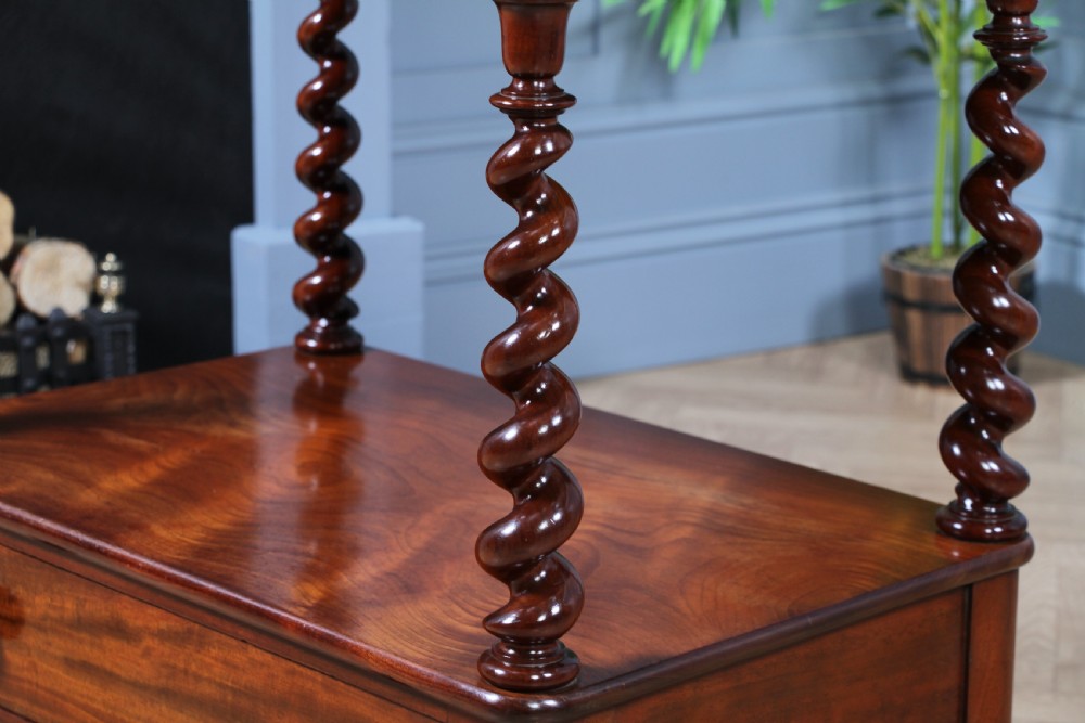 Rare Antique Victorian Mahogany 3 Tier Barley Twist What Not Display Shelf With Drawer C1860 View IX