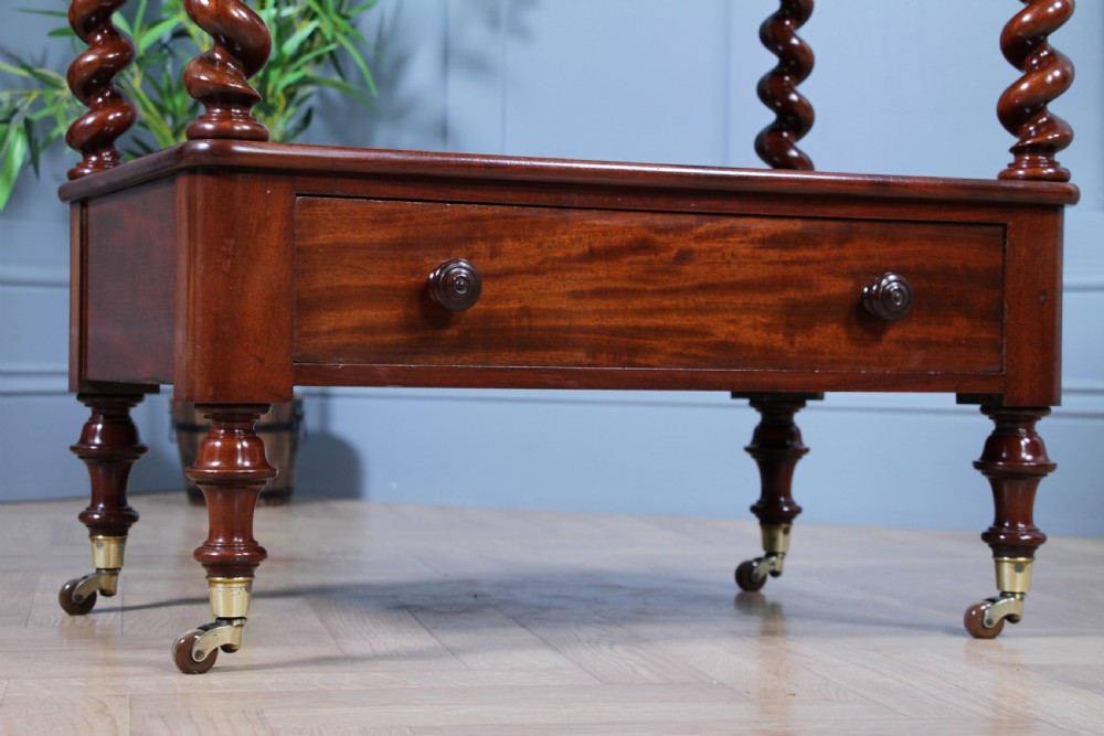 Rare Antique Victorian Mahogany 3 Tier Barley Twist What Not Display Shelf With Drawer C1860 View XI