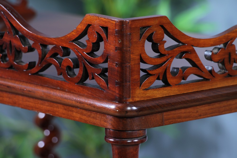 Rare Antique Victorian Mahogany 3 Tier Barley Twist What Not Display Shelf With Drawer C1860 View XVIII