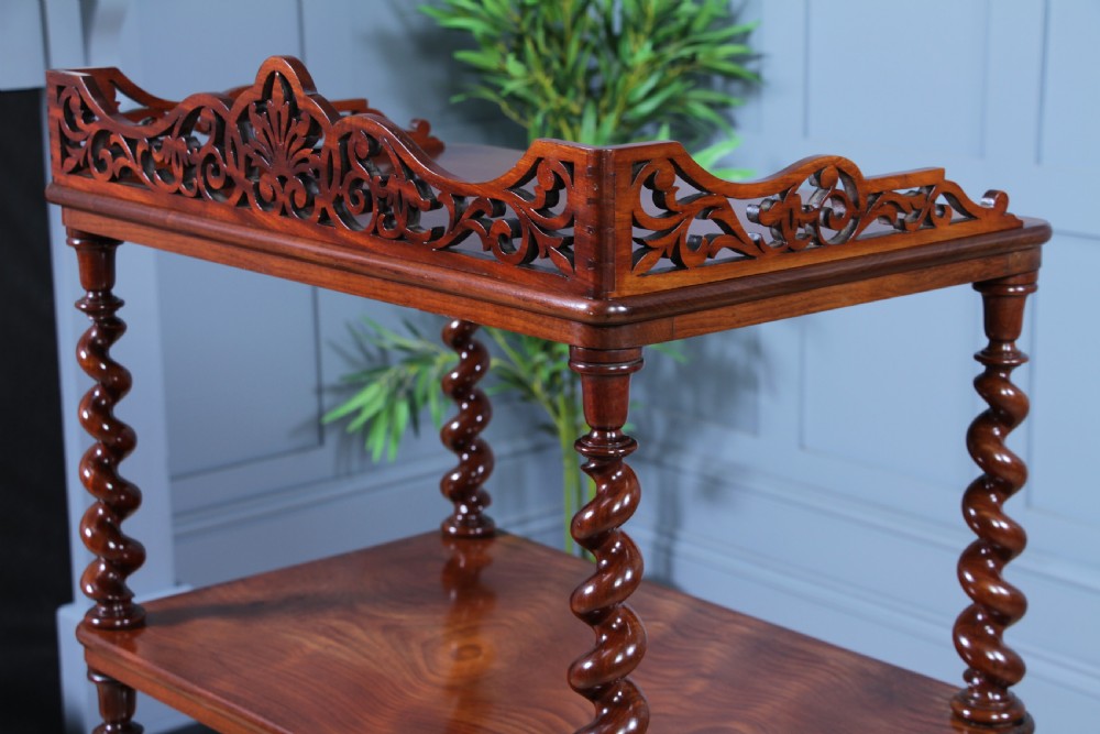 Rare Antique Victorian Mahogany 3 Tier Barley Twist What Not Display Shelf With Drawer C1860 View XIX