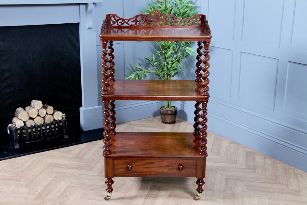 Rare Antique Victorian Mahogany 3 Tier Barley Twist What Not Display Shelf With Drawer C1860 View XXIII
