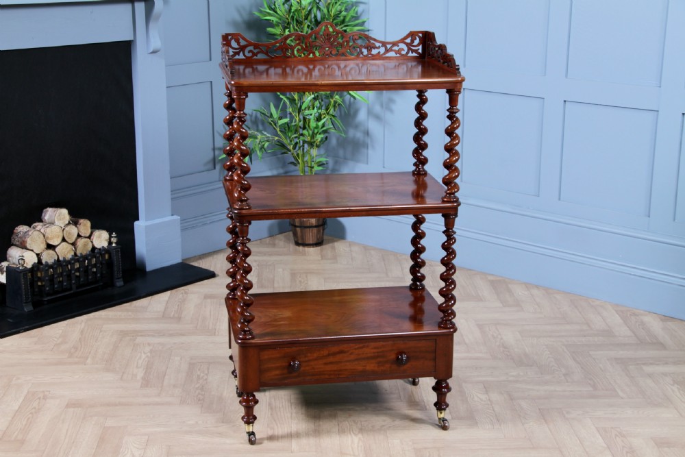 Rare Antique Victorian Mahogany 3 Tier Barley Twist What Not Display Shelf With Drawer C1860 View XXIV