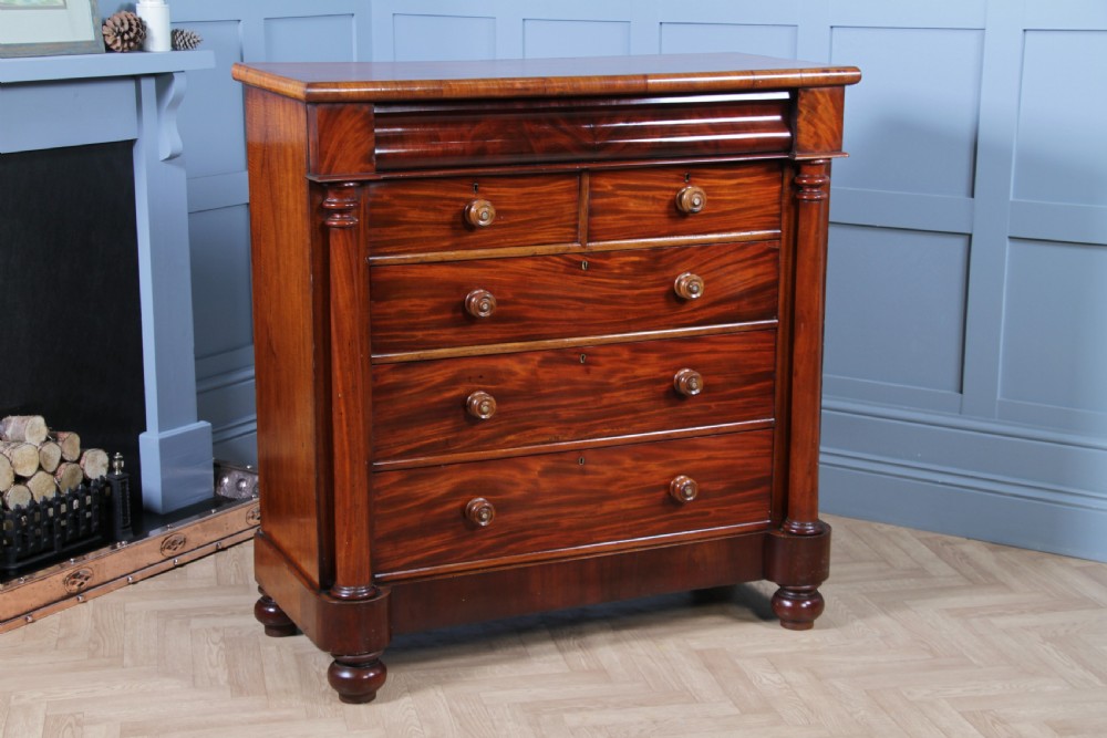Antique Original Victorian Fiddle Back Mahogany Tall Scottish Chest of 6 Drawers C1870