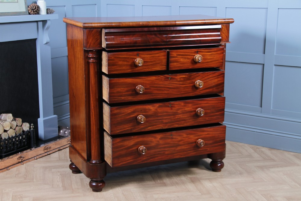 Antique Original Victorian Fiddle Back Mahogany Tall Scottish Chest of 6 Drawers C1870 View II