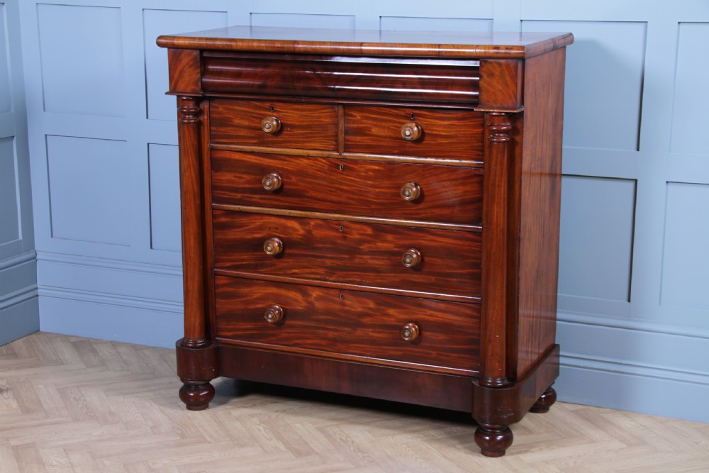 Antique Original Victorian Fiddle Back Mahogany Tall Scottish Chest of 6 Drawers C1870 View III