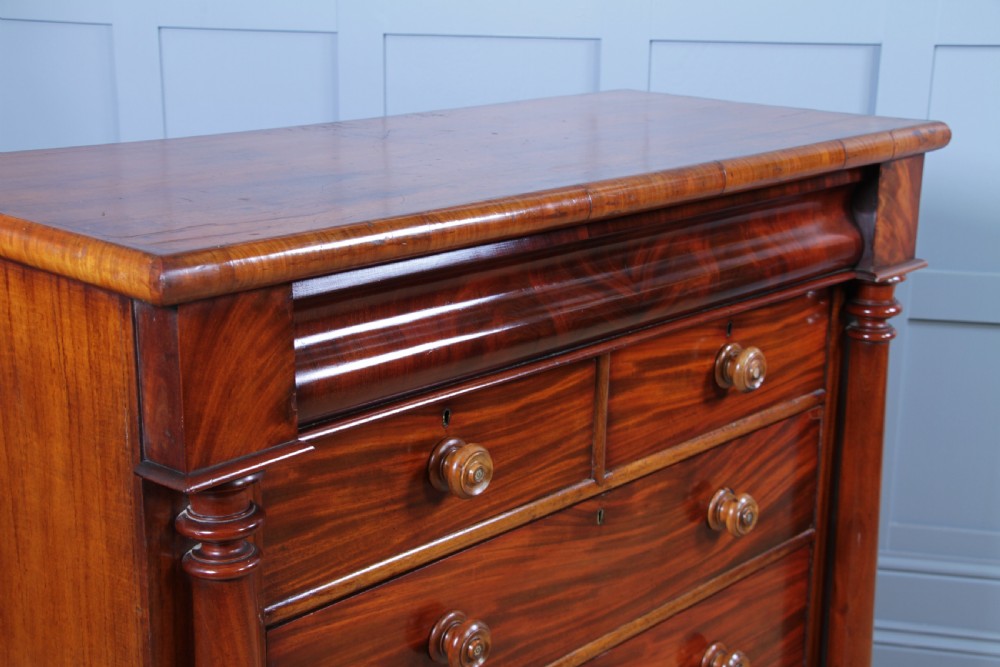 Antique Original Victorian Fiddle Back Mahogany Tall Scottish Chest of 6 Drawers C1870 View VI
