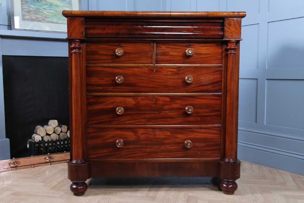 Antique Original Victorian Fiddle Back Mahogany Tall Scottish Chest of 6 Drawers C1870 View VII