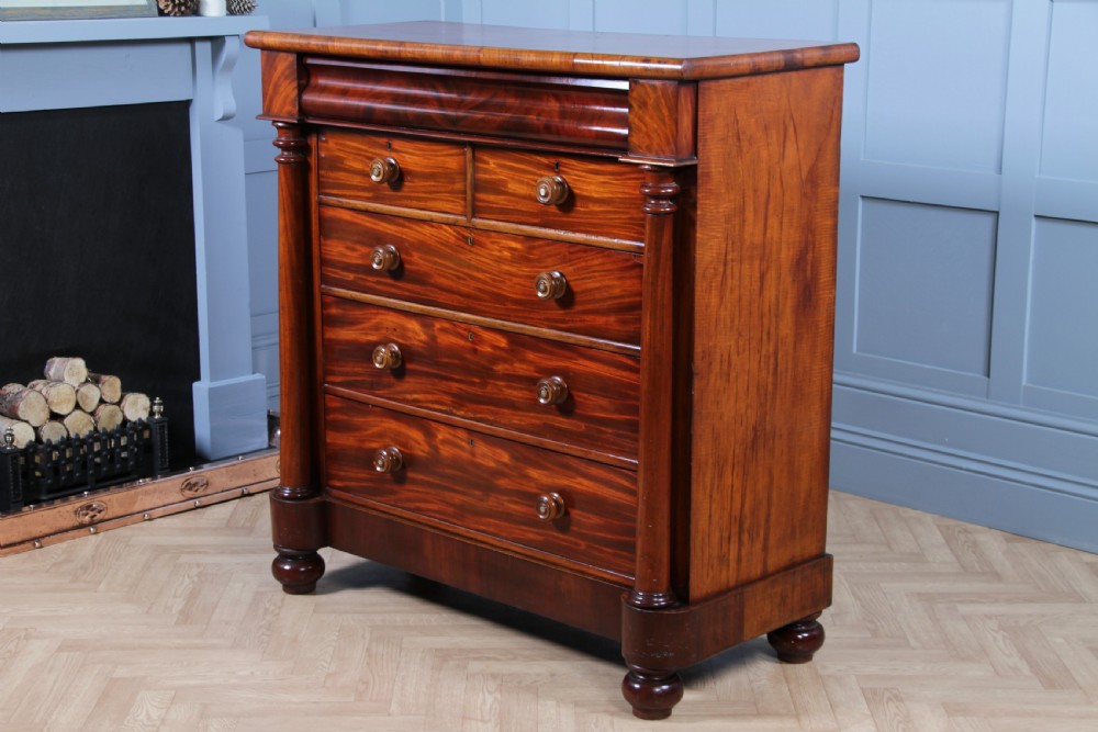 Antique Original Victorian Fiddle Back Mahogany Tall Scottish Chest of 6 Drawers C1870 View IX