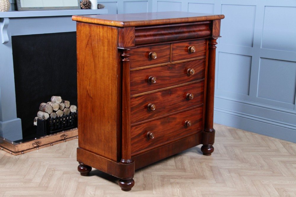 Antique Original Victorian Fiddle Back Mahogany Tall Scottish Chest of 6 Drawers C1870 View X